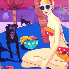 Alice Murdoch: 'Dog Days', 1999 Oil Painting, Figurative. Artist Description: Woman on the beach with dog...