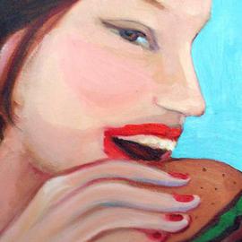Alice Murdoch: 'Hamburger', 2005 Oil Painting, Figurative. Artist Description: Woman with hamburger...