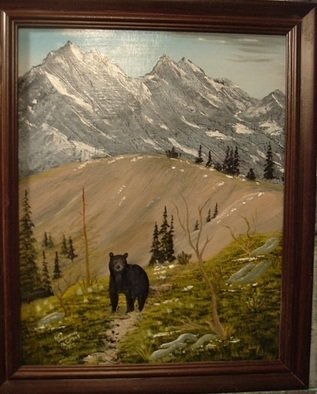 Al Johannessen: 'Find another trail', 2010 Oil Painting, Animals.  Black bear blocking the trail  ...