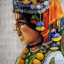 Joanna Almasude: 'Fatima', 1998 Oil Painting, Portrait. Artist Description:  oil on canvas, joanna almasude, morocco, amazigh, women, woman, head- dress, berber, colorful...
