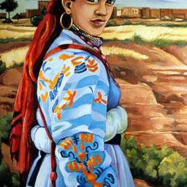 Joanna Almasude: 'Wedding Guest', 1999 Oil Painting, Portrait. Artist Description:   oil on canvas, joanna almasude, morocco, amazigh, women, woman, head- dress, berber, colorful   ...