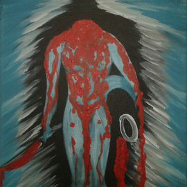 Andreea J: 'Humans 3', 2014 Acrylic Painting, People. Artist Description:  submission, pain, suicide, blood, respect, blue, red, man ...