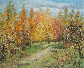 Animesh Roy: 'Autumn', 2008 Oil Painting, Landscape. 