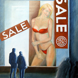 Anna Maria Grill-r.: 'SALE', 2006 Oil Painting, Zeitgeist. Artist Description:  nude, people, night, business, shop, shop window, light, town ...