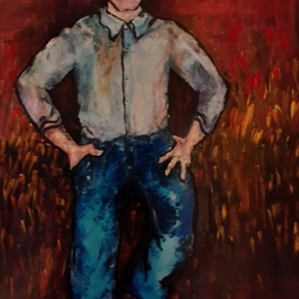 Anna-marie Lopez: 'farmer dad', 2001 Acrylic Painting, Farm. Artist Description: Dad Farmer to AF Officer...