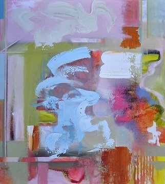 Anne Schwartz: '330 swimming in sorrento', 2018 Oil Painting, Abstract. Bright colors, contemporary, blue, pink, white, orange, texture, medium size...