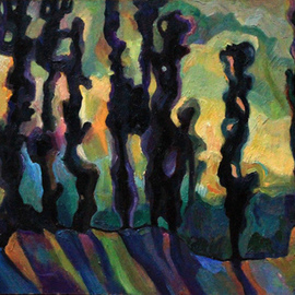Anna Reztsova: 'landscape with black poplars', 2004 Oil Painting, Landscape. Artist Description: poplars, landscape...