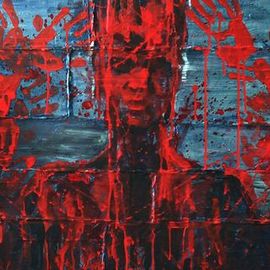 Anna Reztsova: 'meeting wth concrete wall', 2016 Acrylic Painting, Portrait. Artist Description: concrete, face, blood, red...