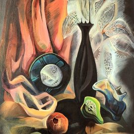 Anna Reztsova: 'still life with pomegranate', 2004 Oil Painting, Psychedelic. Artist Description:  pomegranate...