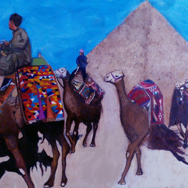 Anthony  Renito Skarvelakis: 'giza pyramids', 2014 Oil Painting, Ethnic. Artist Description: Giza Pyramids, an original painting in oils by Anthony Renito Skarvelakis.  The painting is based on real photo captured in the Pyramids.  As an art therapy project inspires through the ethnic vibes and the cultural aesthetics of Pyramids.  The combination of colors and ethnic atmosphere transfers to the ...