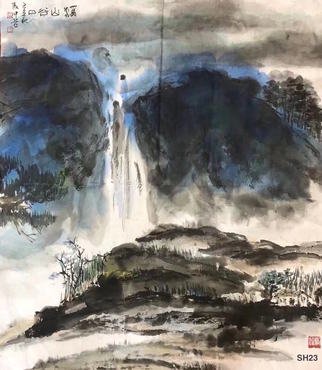 Chongwu Ao: 'sh 23 gorge estuary', 2019 Ink Painting, Landscape. Original Abstract Ink Painting On The Rice Paper. Freedom your true feelings is the portrayal of my artworks. It shows Asian cultural elements and humanistic spirit and is magnificent, open, natural, and has no limit. ...
