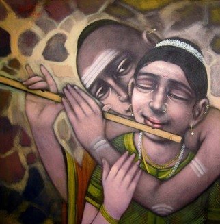 Pramod Apet: 'little master', 2010 Acrylic Painting, Figurative.               indian, child, music, figeretiv , love, boy, girl, smil, dream, smil, love, moon, music, party, world, game, window, compitistion     48