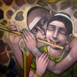Pramod Apet: 'little master', 2010 Acrylic Painting, Figurative. Artist Description:               indian, child, music, figeretiv , love, boy, girl, smil, dream, smil, love, moon, music, party, world, game, window, compitistion     48