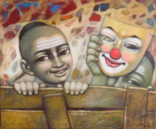 Pramod Apet: 'mask', 2018 Acrylic Painting, Figurative. Beautiful expression and smiling faces,Childhood memory...