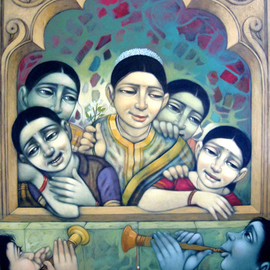 Pramod Apet: 'music compitistion', 2011 Acrylic Painting, Figurative. Artist Description:              indian, child, music, figeretiv , love, boy, girl, smil, dream, smil, love, moon, music, party, world, game, window, compitistion     48