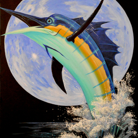 Blue Marlin Moon painting By Environmental Artist Apollo