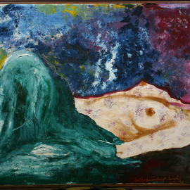 Archna Jaideep Singh: 'Deep Slumber', 1996 Oil Painting, Abstract Figurative. Artist Description: The composition comprises oil paints on canvas and portrays universal consciousness through oceanic tranquility.    ...