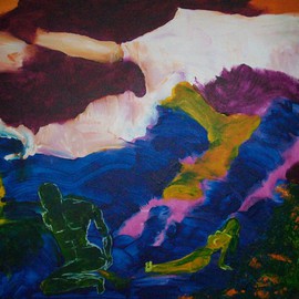Archna Jaideep Singh: 'Primordial Yearning', 2008 Acrylic Painting, Abstract Figurative. Artist Description:    The composition comprises acrylic paints on canvas and portrays the eternal primordial yearning of love and action, of woman and man. ...