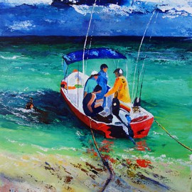 Valerie Curtiss Artwork READY FOR FISHING , 2015 Acrylic Painting, Boating