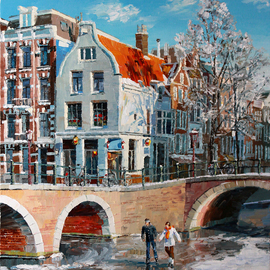 Artemis  Artists Association Artwork Winter Amsterdam, 2013 Oil Painting, Cityscape