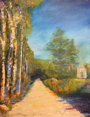 Jack Diamond: 'old country church', 2017 Acrylic Painting, Landscape. painting, landscape, church, country, jack diamond, art, fall, autumn, path, trees, leaves, field, ...
