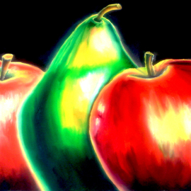 Katie Puenner: 'Fruity Trio', 2014 Oil Painting, Food. Artist Description:           This original oil on canvas is impressionistic in style and vibrant in color. This gallery wrapped, one of a kind painting would make a great addition to any home or office.          ...