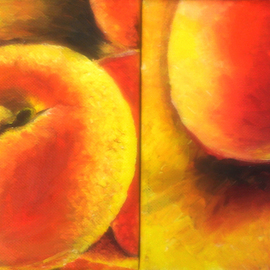 Katie Puenner: 'Peachy Three and Four', 2014 Oil Painting, Food. Artist Description:          This original oil on canvas is impressionistic in style and vibrant in color. This gallery wrapped, one of a kind painting would make a great addition to any home or office.         ...