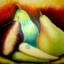 Katie Puenner: 'Pear Trio', 2015 Oil Painting, Food. Artist Description:                    This original oil on canvas is impressionistic in style and vibrant in color. This gallery wrapped, one of a kind painting would make a great addition to any home or office.                   ...