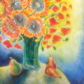 Katie Puenner: 'Sunflowers', 2014 Oil Painting, Floral. Artist Description:              This original oil on canvas is impressionistic in style and vibrant in color. This gallery wrapped, one of a kind painting would make a great addition to any home or office.             ...