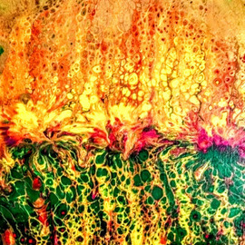 Anna Adams: 'Raging Spring', 2021 Acrylic Painting, Abstract Figurative. Artist Description: This is a fluid painting with bright yellows, greens and many spring colors bursting into springtime...