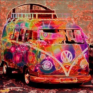Michael Todd: 'hippie days', 2018 Giclee, Psychedelic. VW Van, Hippie Van, Peace sign...