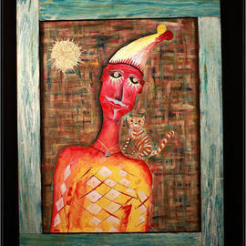 Metreveli Mamuka: 'Clown with a cat', 2009 Other Painting, Surrealism. 