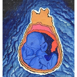 Prayag Jadhav: 'born from the skies', 2019 Acrylic Painting, Spiritual. Artist Description: We often say that we all are born from the skies above or the heavens, but the heaven is inside a mother s womb. This painting is a tribute to all the mothers in this world. There are also some divine symbols and words of Hindu mythology added ...