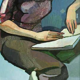 Ludmila Guryeva: 'Etude with book', 2002 Oil Painting, Portrait. 