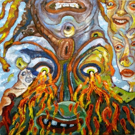 Michael Chomick: 'Heaven on Hell', 2013 Oil Painting, Surrealism. Artist Description: The work addresses the parallel universes of good and evil, and that Life on Earth is actually hell so one must constantly struggle to make some sort of heaven from the constant assault of negativity! ( 2 paintings in one)           ...