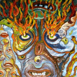 Michael Chomick: 'Heaven on Hell', 2013 Oil Painting, Surrealism. Artist Description: The work addresses the parallel universes of good and evil, and that Life on Earth is actually hell so one must constantly struggle to make some sort of heaven from the constant assault of negativity! ( 2 paintings in one) ...
