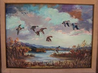 Judith Smith Wilson: 'Mallards in the Marsh', 1971 Oil Painting, Wildlife.  Wild Mallard Ducks landing on marsh.This is an Original Oil owned by the Curriden family of Seattle Washington and is not for sale. However we do have Open Edition Prints available.  $45. 00...