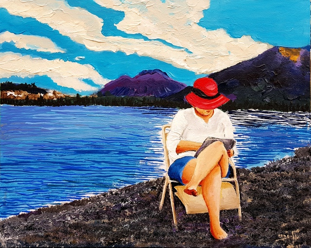 Artist Eli Gross. 'Lady In The Red Hat' Artwork Image, Created in 2017, Original Painting Acrylic. #art #artist