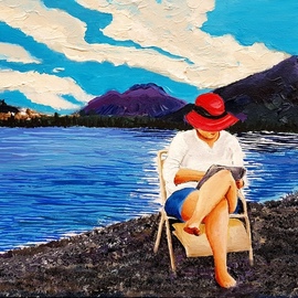 Eli Gross: 'lady in the red hat', 2017 Acrylic Painting, People. Artist Description: Osnat in an unknown landscape...