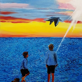 Eli Gross: 'watching a seagull floating', 2017 Acrylic Painting, Landscape. Artist Description: Watching a seagull floating...
