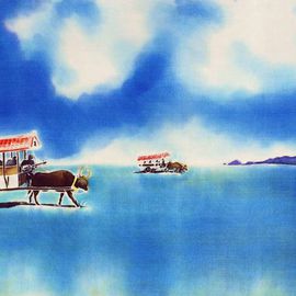 Hisayo Ohta: 'Yubu island water buffalo taxi', 2013 Other Painting, Travel. Artist Description:  Okinawa, Japan                                                                   ...