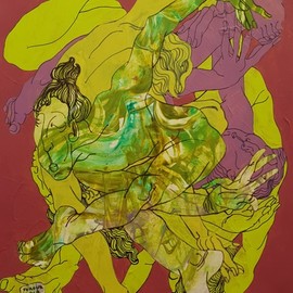 Vorona Ecaterina: 'nude', 2020 Acrylic Painting, Figurative. Artist Description: In this series of paintings the interactions between the characters a choreographic in some way. It is something between dancing, falling and flying together. Either way, it is a passionate interaction between people, affected by a single powerful force aEUR