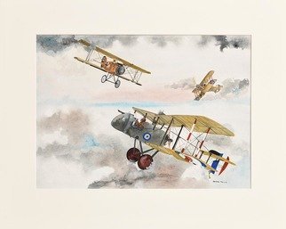 Rhoda Taylor: 'world war one fighter planes', 2019 Giclee - Open Edition, Airplanes. WW1 Fighting Planes, De Havalland DH2 AlbertrosD11. Bristol F2 within sky. ...
