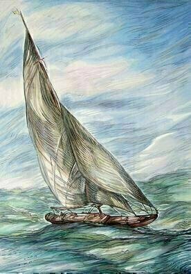 Austen Pinkerton: 'At Sea', 2005 Acrylic Painting, Seascape. A yacht afloat in a stormy sea with grey hurrying clouds overhead....