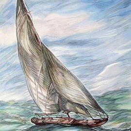 Austen Pinkerton: 'At Sea', 2005 Acrylic Painting, Seascape. Artist Description: A yacht afloat in a stormy sea with grey hurrying clouds overhead....