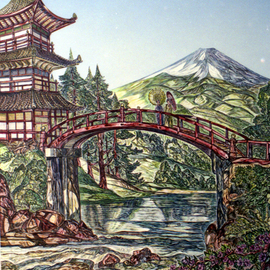 Austen Pinkerton: 'Landscape on a Japanese Theme', 1996 Acrylic Painting, Landscape. 
