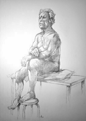 Austen Pinkerton: 'john number nine', 2019 Graphite Drawing, Life. Narberth Museum Life Drawing Group Friday 13th December Pencil and Blender 40 x 50 cm...