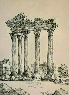 Austen Pinkerton: 'the temple of apollo at side', 2018 Other Drawing, Architecture. 