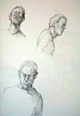 Austen Pinkerton: 'three studies of indigo', 2019 Graphite Drawing, Life. Last Friday s  10th November  work at the Narberth Life Drawing Group: First. . . . Three ten minute studies of Indigo , 21 x 3,0 cm, Pencil and blender. ...