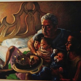 John Threadgill: 'Pawpaw Birthday', 1997 Acrylic Painting, Figurative. Artist Description: Painting of father with grandkids ...